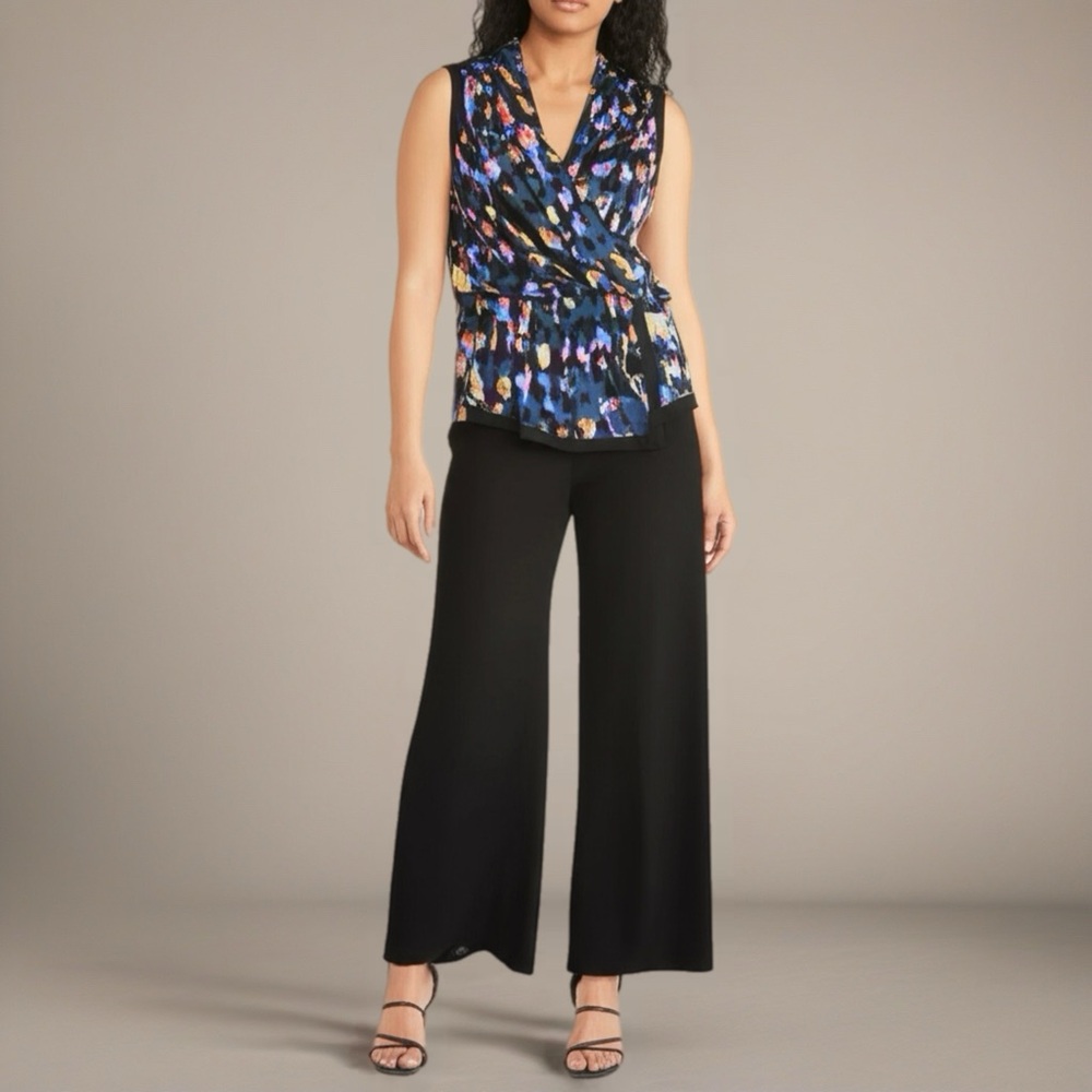 Cabi Faux Wrap Top Womens S Abstract Artsy Sleeveless Maximalist Career Office